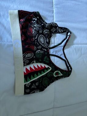 ethika Black Paisley Shark Sports Bra with Red & Green Accents
